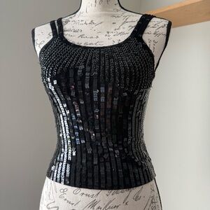 579 Black Sequin Fitted Tank Top - Size XS
